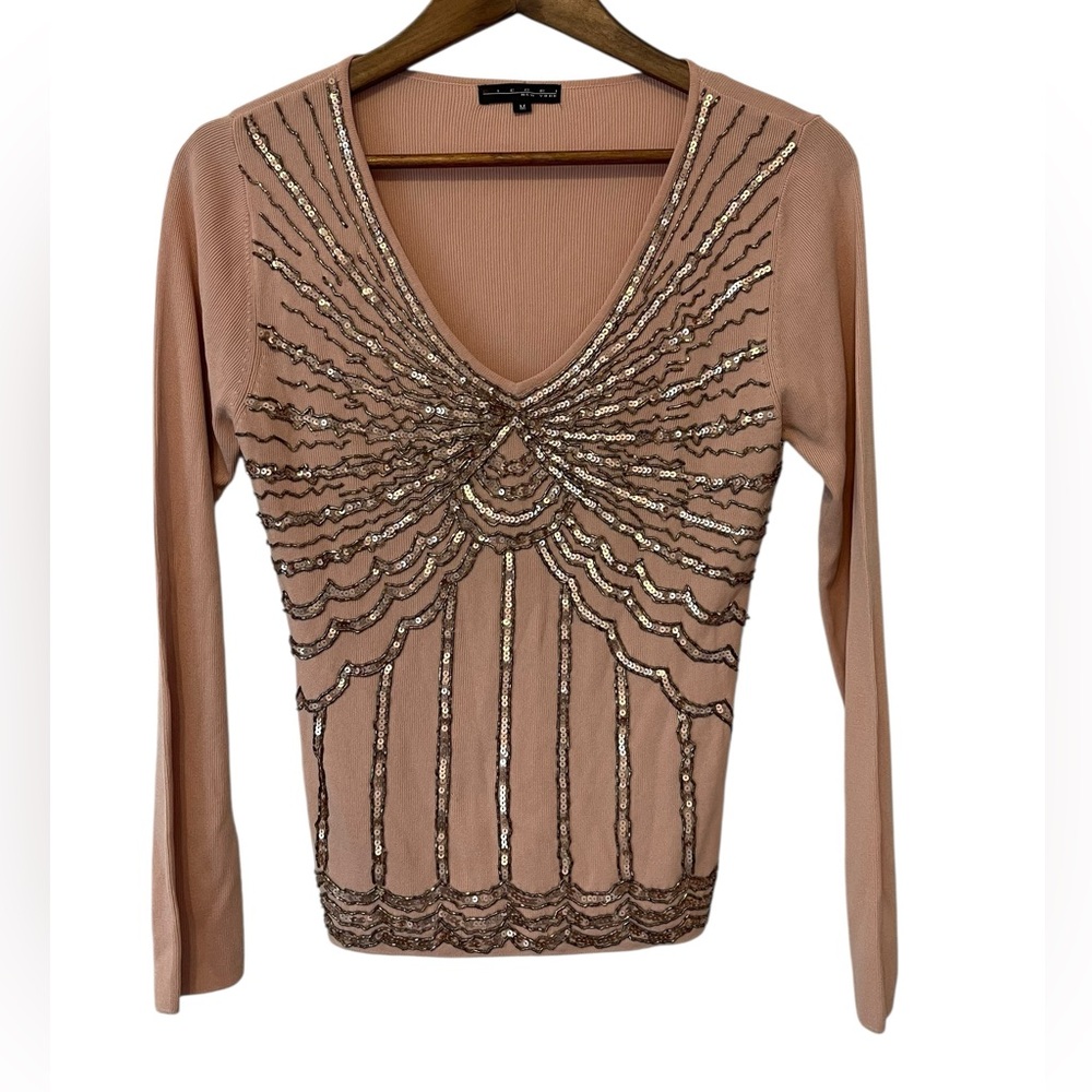 Women’s Pierri New York Blush Pink Sequined‎ Sweater Size M Glam Mob Wife Office